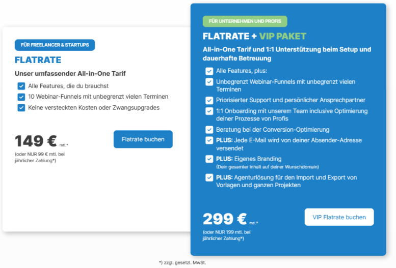 Preistabelle Webinaris