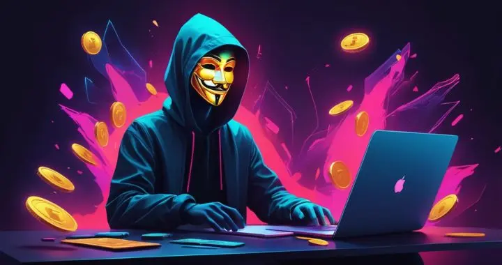 Anonymer Nutzer mit Maske am Laptop – Illustration für das anonyme Online-Geldverdienen