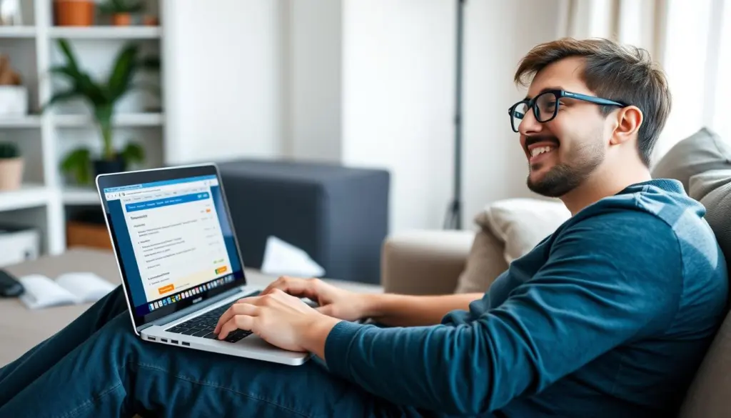 Einsteiger nutzt das 12 Minuten Affiliate System am Laptop Einsteiger nutzt das 12 Minuten Affiliate System am Laptop