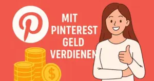 Pinterest-Logo mit Geldsack und Münzen auf rotem Hintergrund – „Mit Pinterest Geld verdienen“