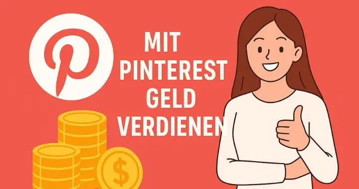 Pinterest-Logo mit Geldsack und Münzen auf rotem Hintergrund – „Mit Pinterest Geld verdienen“
